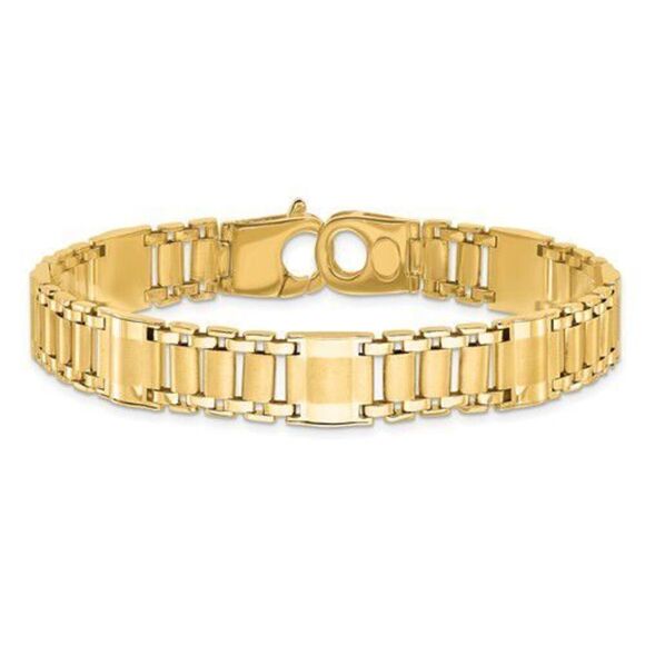 14k Satin and Polished Men's Link Bracelet - Picture 4 of 5